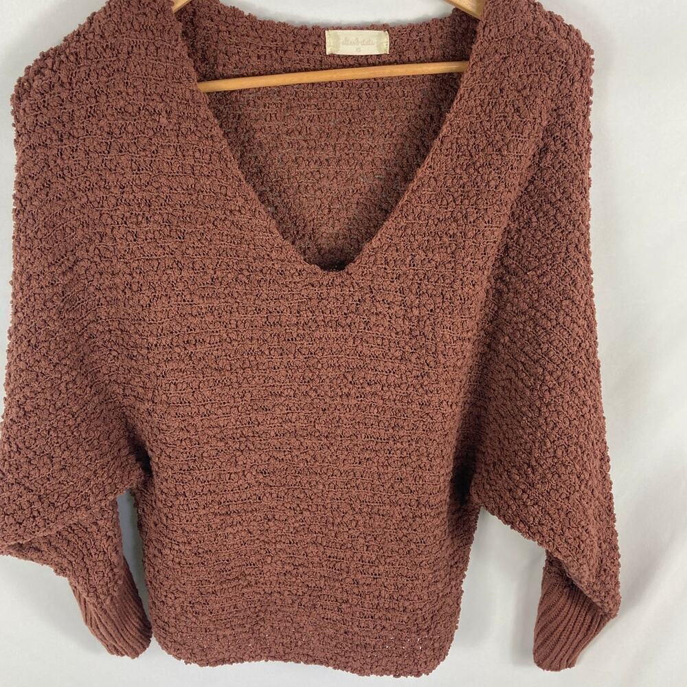 Altar'd State Brown Boucle V Neck Dolman Sleeve Sweater Size XS